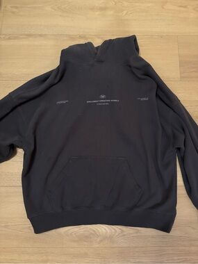 Dark blue cold culture hoodie with purple printing